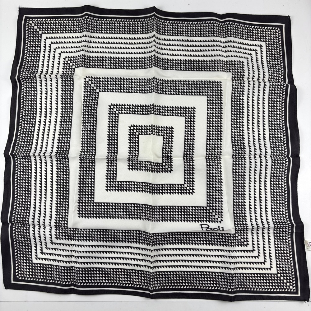 Paoli Scarf Womens OS Black White Geometric Op Art Made in Japan